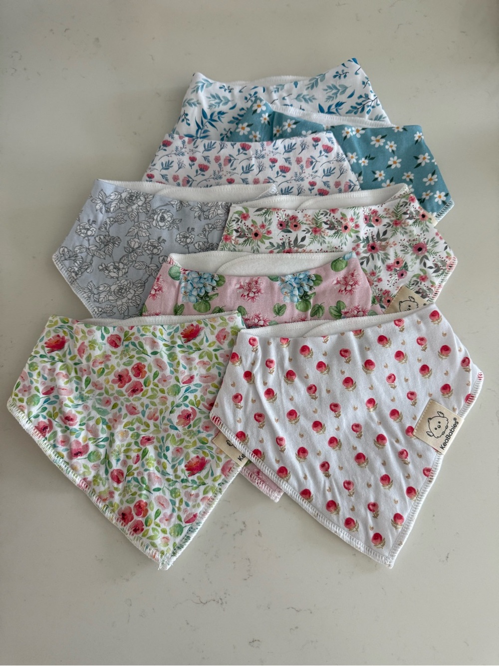 Floral & Strawberry Baby Bandana Bibs - Pack of 8 - White, Pink, Blue, Gray
